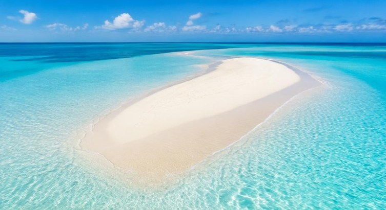 White sandbank surrounded by Zanzibar's turquoise water